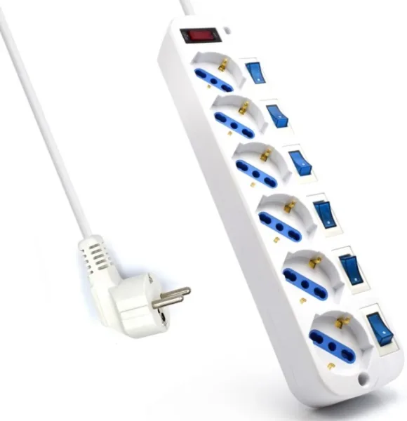Regleta ewent con 6 tomas shucko con interruptor individual y 3 metros de cable