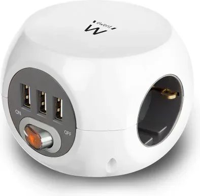 Regleta cubica ewent ew3939 3 tomas shucko -  3 puertos USB -  1.5m