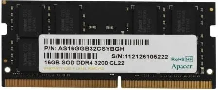 Memoria RAM Apacer ES.16G21.GSH 16GB/ DDR4/ 3200MHz/ 1.2V/ CL22/ SODIMM