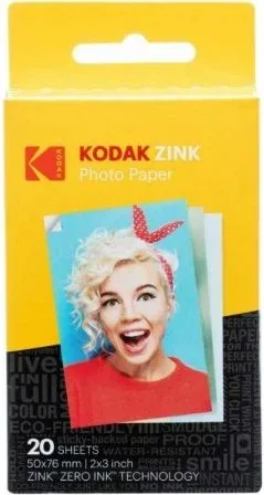 Papel Fotográfico para Cámara Printomatic y STEP Touch Kodak Zink/ 2"x3"/ 20g/ 20 Hojas