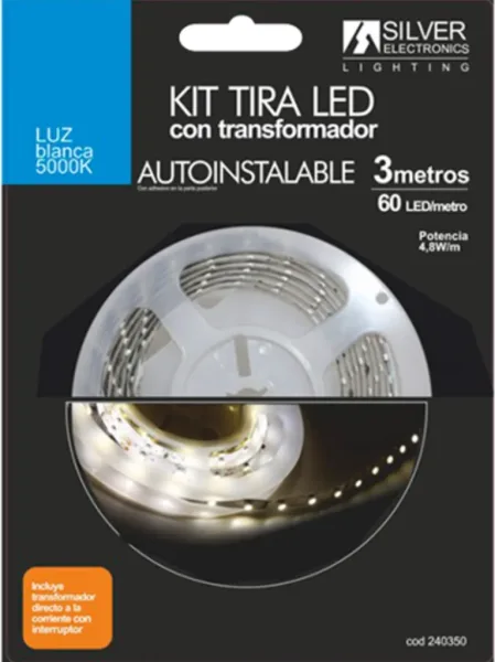Kit tira LED silver electronics 300 lm - m -  3m -  12v -  4.8w - m -  5000k -  luz blanca