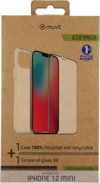 Funda muvit para iphone 12 mini + protector pantalla vidrio templado plano marco negro