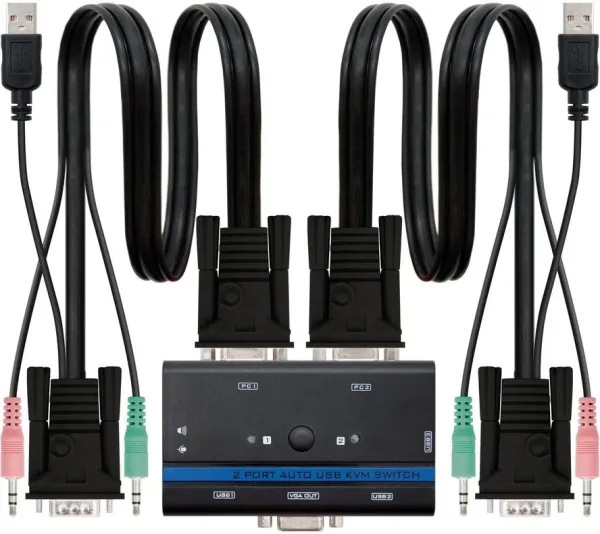 KVM Switch Nanocable 10.12.0001/ PC - CPU: 2 VGA + 2 USB + 4 JACK 3.5 / CONSOLA: 2 USB + VGA + 2 JACK 2.5/ 1.4m