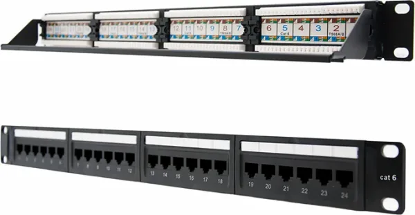 Panel de parcheo nanocable 24 puertos rj45 cat.6 utp 19 pulgadas