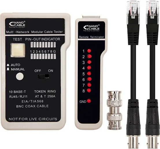 Nanocable Testeador cable RJ11/RJ12/RJ45, coaxial