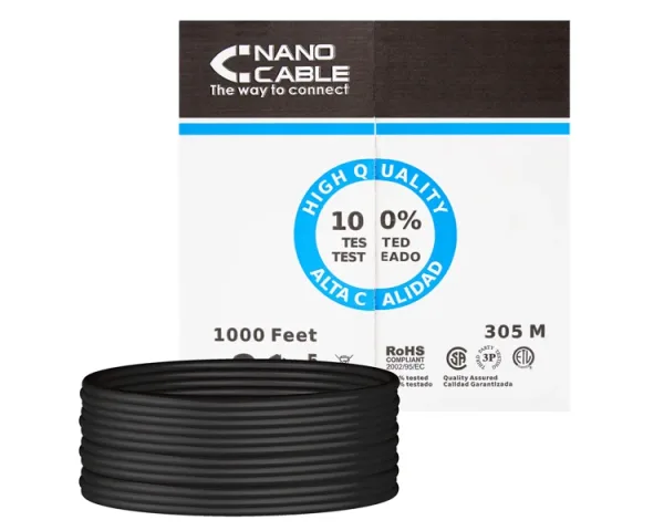 Bobina de Cable RJ45 para Exteriores UTP Nanocable 10.20.0304-EXT-BK Cat.5e/ 305m/ Impermeable/ Negro