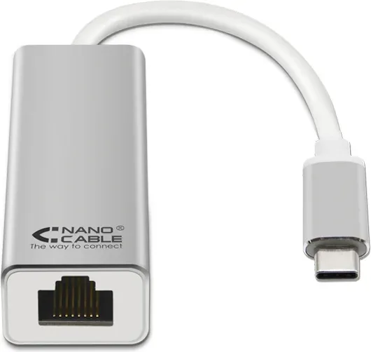 CONVERSOR USB-C A ETHERNET 10/100/1000 Mbps 15 CM PLATA NANOCABLE