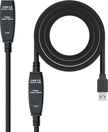 Cable Alargador Amplificador USB 3.0 Nanocable 10.01.0312/ USB Macho - USB Hembra/ 10m/ Negro