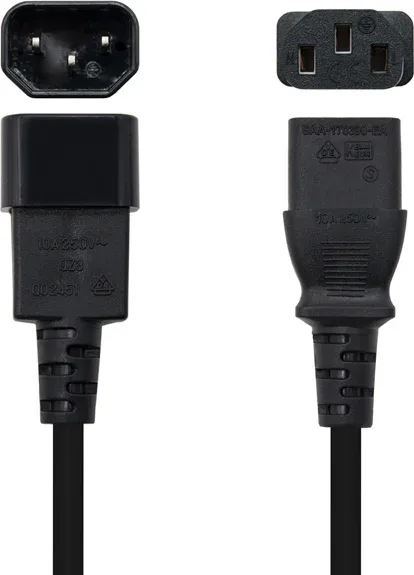Cable Alargador de Alimentación Nanocable 10.22.0203/ IEC C13 Hembra - IEC C14 Macho/ 3m/ Negro