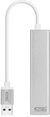 Adaptador hub USB tipo a 3.0 a ethernet gigabit+3xusb nanocable 0.15m plata