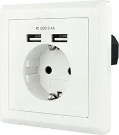 Nanocable Base de enchufe de pared tipo schuko con 2 tomas USB Max. 2.4A, blanca