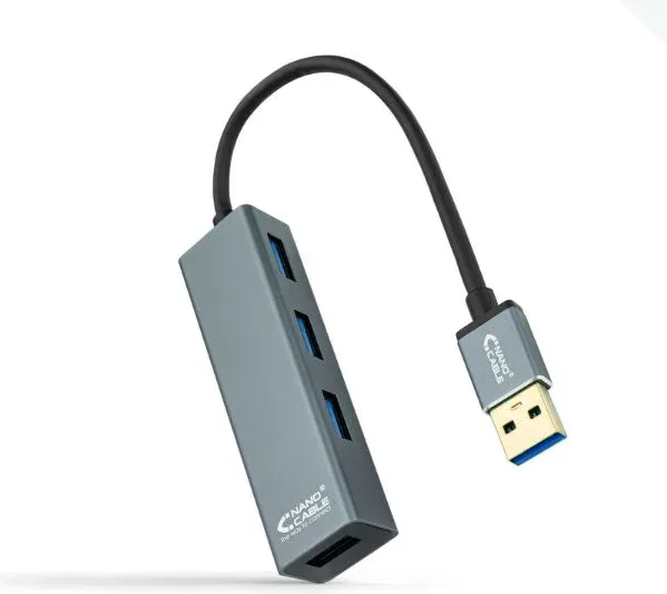 Hub USB 3.0 Nanocable 10.16.4402/ 4xUSB/ Gris