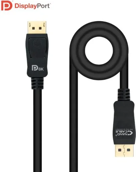 Cable DisplayPort 1.4 8K Nanocable 10.15.2502/ DisplayPort Macho - DisplayPort Macho/ 2m/ Certificado/ Negro