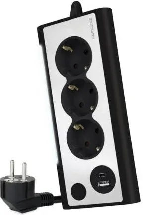 Regleta con Interruptor Nanocable 10.37.0013-BK/ 3 Tomas de Corriente/ 1 USB/ 1 USB Tipo C/ Cable 1.5m/ Negro