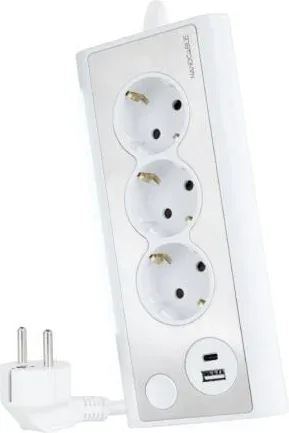 Regleta con Interruptor Nanocable 10.37.0013-W/ 3 Tomas de Corriente/ 1 USB/ 1 USB Tipo-C/ Cable 1.5m/ Blanca