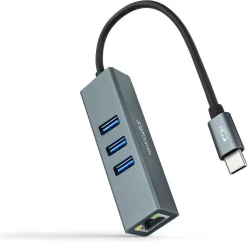 CONVERSOR USB-C A ETHERNET GIGABIT + 3xUSB 3.0 15cm GRIS NANOCABLE