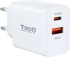 Cargador de pared USB tooq tqwc - 2sc04wt USB tipo a + USB tipo c blanco