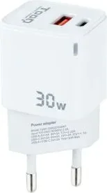 CARGADOR PARED/VIAJE GaN USB-C/PD + USB-A/QC 30W BLANCO TOOQ