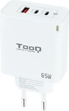 Cargador de Pared GaN TooQ TQWC-GANQC2PD65WT/ 2xUSB Tipo-C/ 1xUSB/ 65W