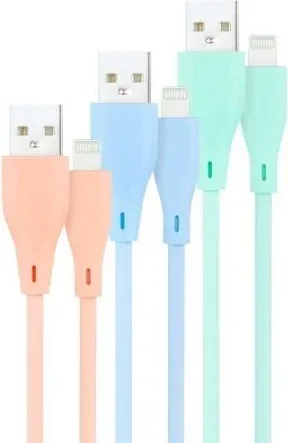 Cables USB 2.0 Lightning Nanocable 10.10.0401-A1/ USB Macho - Lightning Macho/ 1m/ 3 Unidades/ Rosa, Azul y Verde