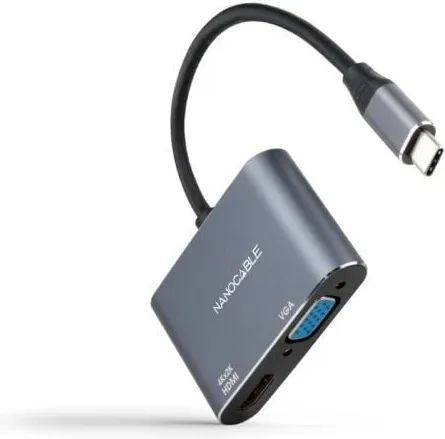 Conversor Nanocable 10.16.4303/ USB Tipo-C Macho/ HDMI Hembra - VGA Hembra/ 15cm/ Gris