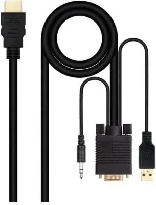 Cable Conversor Nanocable 10.15.4350/ HDMI Macho - VGA Macho - Jack 3.5 Macho - USB Macho/ 1.8m/ Negro