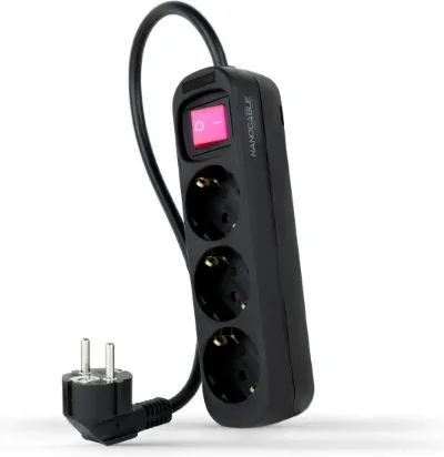 Regleta con Interruptor Nanocable 10.38.0003-BK/ 3 Tomas de Corriente/ Cable 1.4m/ Negra