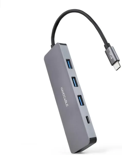Hub nanocable USB - c a 3xusb3.0 - h + 1xusb - c - h aluminio 10 cm - gris
