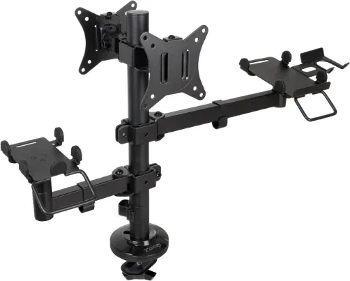 Soporte de Mesa para 2 Monitores, TPV, Impresora, Términal y Lector TooQ TQPM0002/ Giratorio/ Inclinable/ hasta 9kg