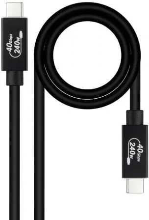 Cable USB 4.0 Nanocable 10.01.5001/ USB Tipo-C Macho - USB Tipo-C Macho/ Hasta 240W/ 40Gbps/ 1m/ Negro