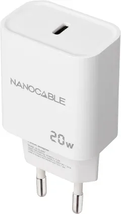 Cargador de Pared Nanocable 10.10.2005/ 1xUSB Tipo-C/ 20W/ Blanco