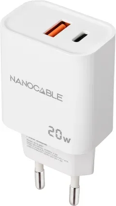 Cargador de Pared Nanocable 10.10.2007/ 1xUSB/ 1xUSB Tipo-C/ 20W/ Blanco