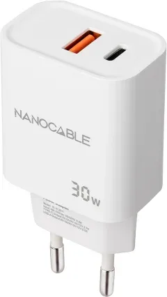 Cargador de Pared Nanocable 10.10.2011/ 1xUSB/ 1xUSB Tipo-C/ 30W/ Blanco