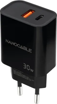 Cargador de Pared Nanocable 10.10.2012/ 1xUSB/ 1xUSB Tipo-C/ 30W/ Negro