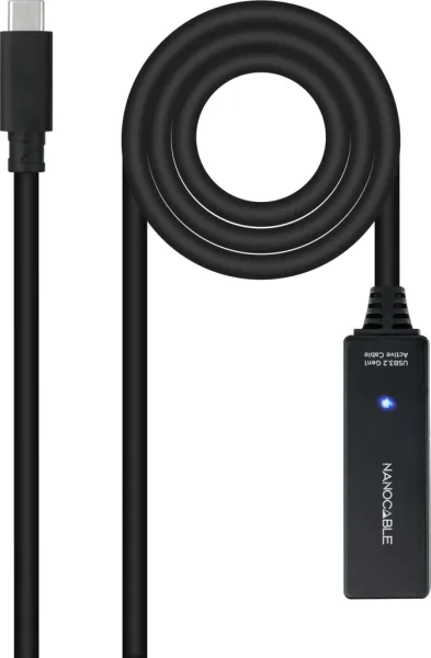 Cable Alargador USB Tipo-C 3.2 con Amplificador Nanocable 10.01.1311/ USB Tipo-C Macho - USB Tipo-C Hembra/ 5m/ Negro