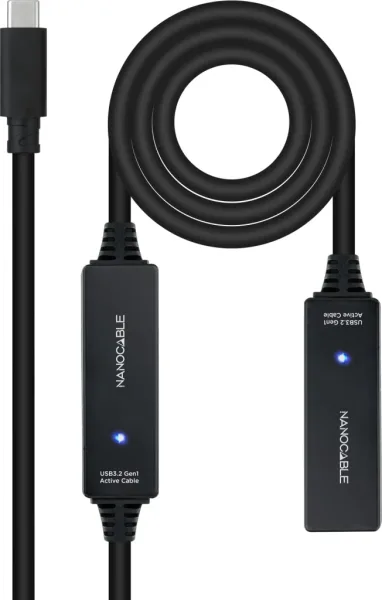 Cable Alargador USB Tipo-C 3.2 con Amplificador Nanocable 10.01.1312/ USB Tipo-C Macho - USB Tipo-C Hembra/ 10m/ Negro