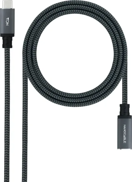 Cable Alargador USB Tipo-C 3.2 Nanocable 10.01.4501-COMB/ USB Tipo-C Macho - USB Tipo-C Hembra/ 1m/ Negro