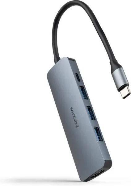 Hub nanocable USB - c 5 en 1 conversor USB - c 3.1 a 3xusb - a 3.0 + USB - c pd + HDMI aluminio gris 18 cm