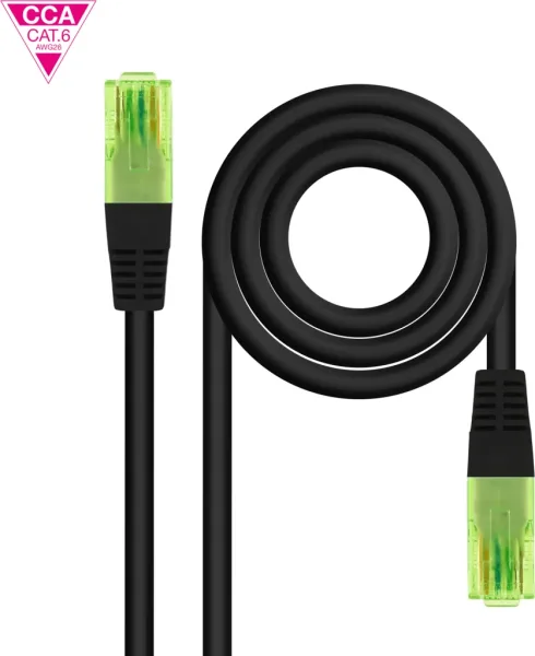 Cable de Red Latiguillo Utp Cca Cat6 Awg26 25 M Negro Nanocable