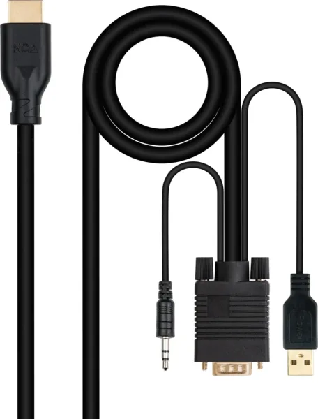 Cable Conversor Nanocable 10.15.4612/ HDMI Macho - VGA Macho/ Jack 3.5 Macho/ USB Macho/ 1.8m/ Negro