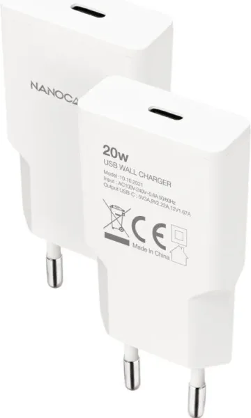 Cargador de Pared Nanocable 10.10.2021/ 1xUSB Tipo-C/ 20W/ Blanco