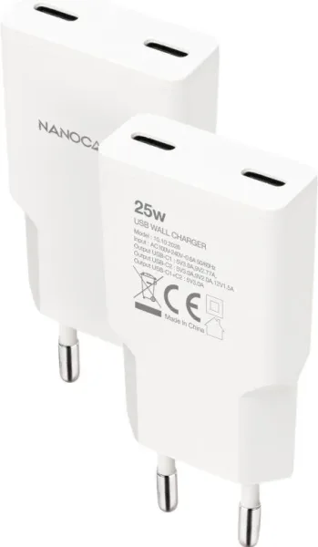 Cargador de Pared Nanocable 10.10.2026/ 2xUSB Tipo-C/ 25W/ Blanco