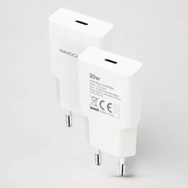 Cargador de Pared Nanocable 10.10.2027/ 1xUSB Tipo-C/ 30W/ Blanco
