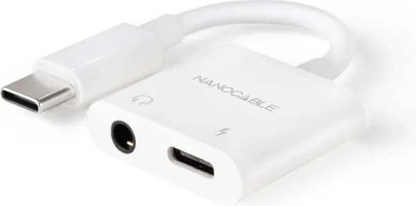 Adaptador Audio Nanocable 10.24.1206/ USB Tipo-C Macho - Jack 3.5 Hembra/ USB Tipo-C Hembra/ Blanco
