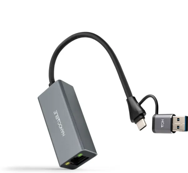 Adaptador USB Macho + USB Tipo-C Macho - RJ45 Nanocable 10.03.0411/ 1000Mbps