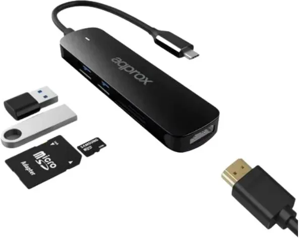 Hub 5 Puertos USB 3.0 Type C Negro Approx