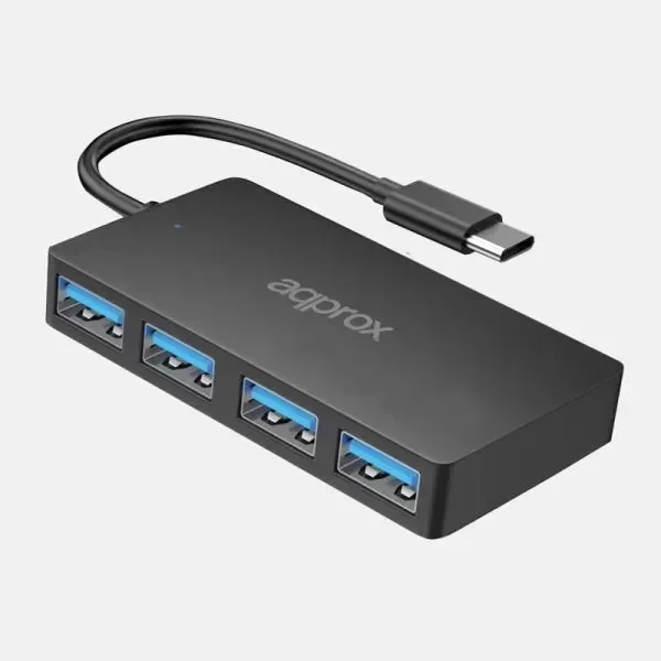Hub 4 Puertos USB 3.0 a Type-C Negro Approx