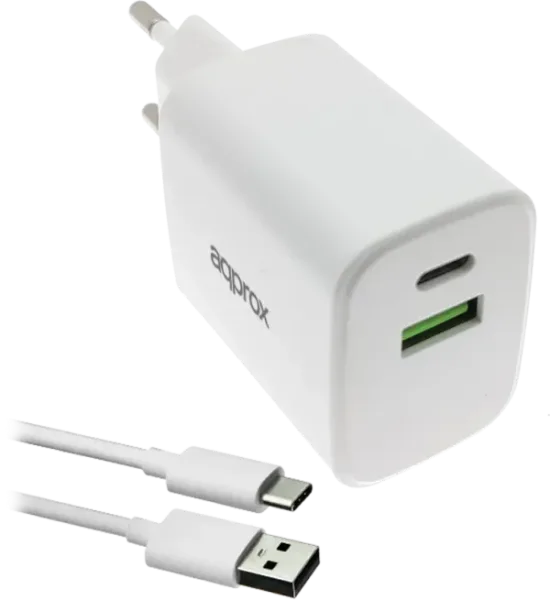 CARGADOR USB DE VIAJE/PARED 1xUSB/USB-C + CABLE USB-A A USB-C 35W BLANCO APPROX