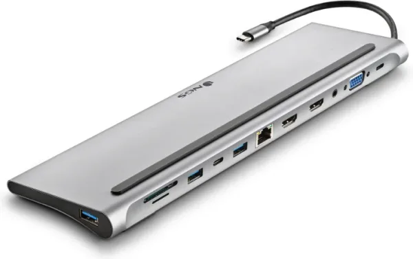 Docking USB Tipo-C NGS WonderDock12/ 3xUSB/ 2xHDMI 4K/ 1xVGA/ 1xRJ45/ 1xLector de Tarjetas/ 1xJack 3.5/ 1xUSB Tipo-C PD/ Gris