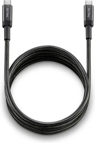 Cable USB 2.0 Tipo-C NGS KNOT/ USB Tipo-C Macho - USB Tipo-C Macho/ Hasta 100W/ 480Mbps/ 3m/ Negro
